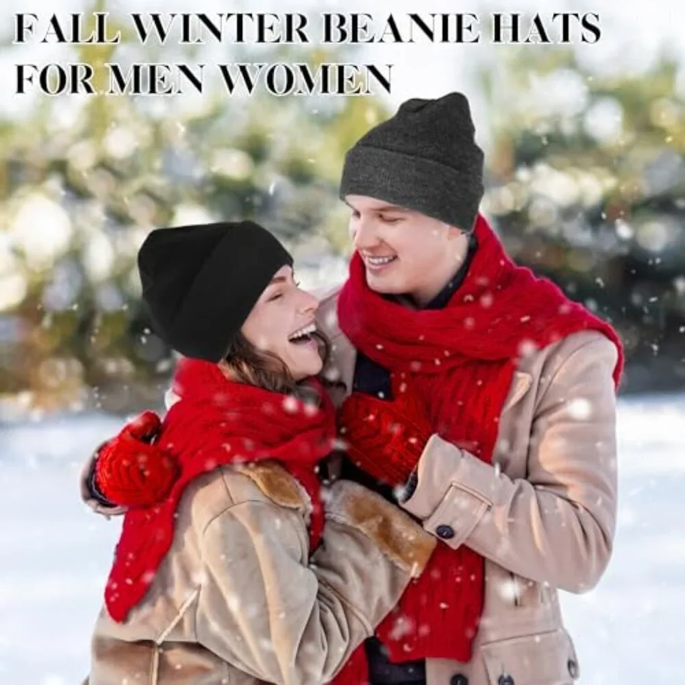 Unisex Knit Skullies Beanies 2 Pack Warm Soft Stretchy Winter Caps